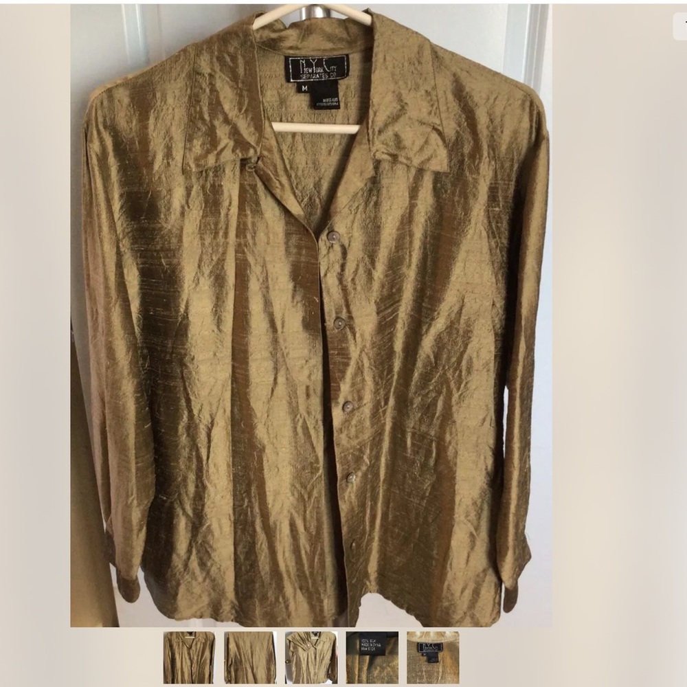 Silk button up shirt. Olive green.